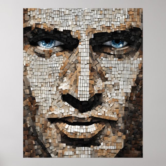 Póster Mosaic Mans Face Blue Eyes Wall Art (Frente)