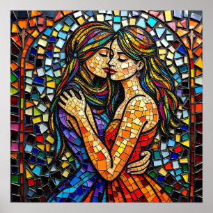 Póster Mosaic Tile Style Ai Art Romantic Embrace