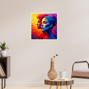 Póster Mosaico abstracto de caras vibrantes