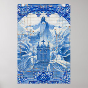 Póster Mosaico de azulejos azules de jesús, Portugal