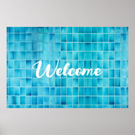 Póster mosaico de azulejos de vidrio azul