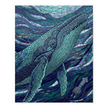 Mosaico de ballena jorobada majestuosa en vidrio t