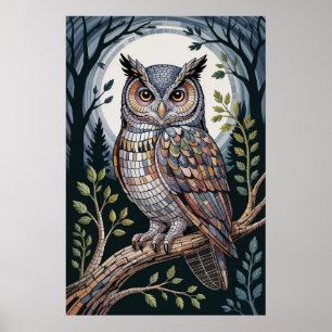 Póster Mosaico de Búho Nocturno del Bosque