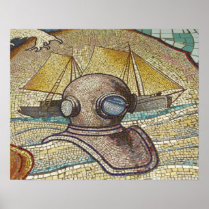 Póster Mosaico de casco antiguo de buceadores