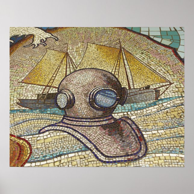 Póster Mosaico de casco antiguo de buceadores (Frente)