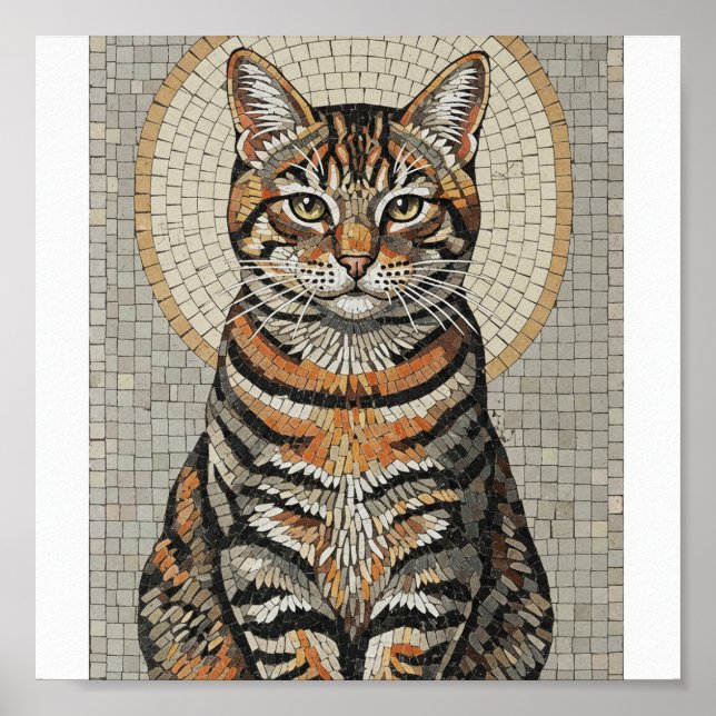 Póster Mosaico de gato de Tabby, Weathered (Frente)