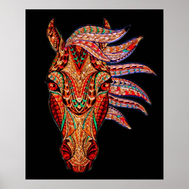 Póster Mosaico de joyas de caballo colorido cowgirl eques (Frente)