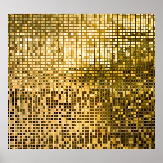 Póster Mosaico de Oro: Textura de mosaicos cuadrados. (Frente)