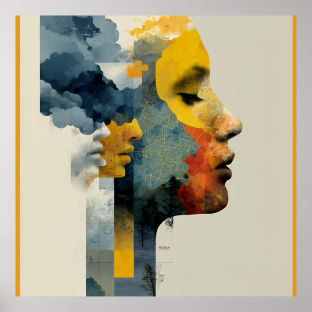 Póster Mosaico de Perfil en Capas Paisaje Mental Respland (Frente)