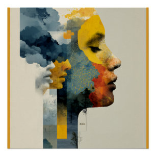 Póster Mosaico de Perfil en Capas Paisaje Mental Respland