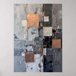 Póster Mosaico de rejilla abstracta gris bronce impasto a