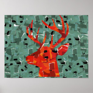Póster Mosaico de silueta de cabeza de ciervo