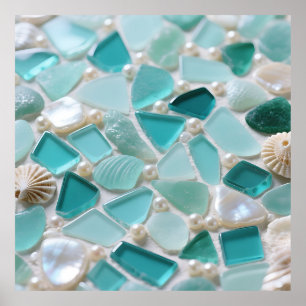 Póster Mosaico de Vidrio Marino Turquesa Encanto Costero