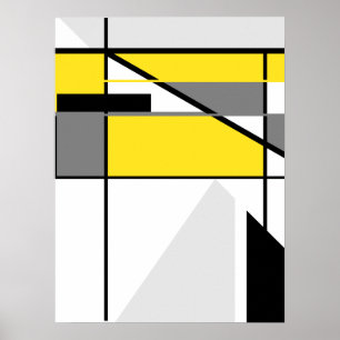 Póster Mosaico en geométrico abstracto amarillo, gris y