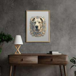 Póster Mosaico estético de la cara de perro l beige gris 