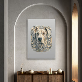 Póster Mosaico estético de la cara de perro l beige gris 