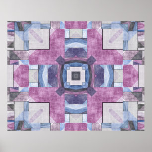 Póster Mosaico Geométrico Abstracto Púrpura, Azul y Gris