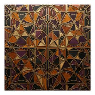 Póster Mosaico geométrico Art Deco de oro lujoso