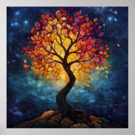 Póster Mosaico Geométrico de Radiancia de Árbol de Otoño