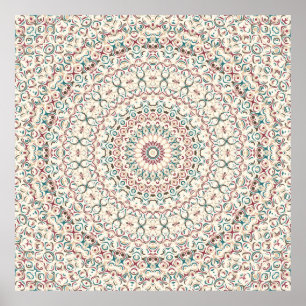 Póster Mosaico Mandala Costero Cálido en Verde Acuático y