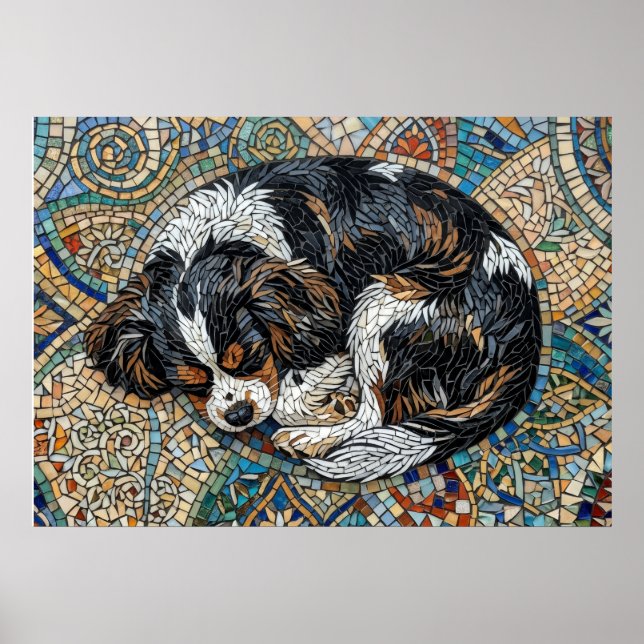 Póster Mosaico Mandala del Cavalier King Charles Spaniel  (Frente)