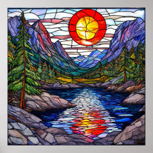 Póster Mosaico Montaña Lago Bosque Escénica Naturaleza Pa