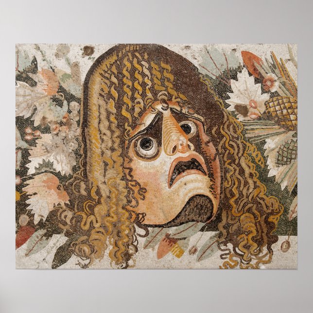 Póster Mosaico romano, con máscara, hojas y fruta (Frente)