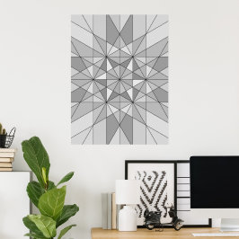Póster Mosaico triángulo gris negro blanco Patrón retro