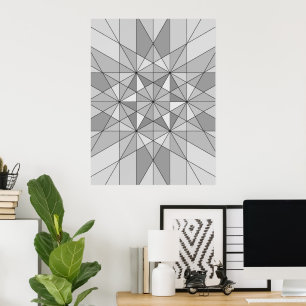 Póster Mosaico triángulo gris negro blanco Patrón retro