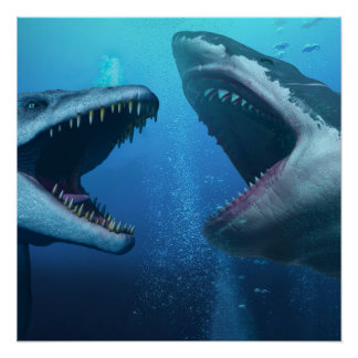 Póster Mosasauro versus megalodon