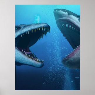 Póster Mosasauro versus megalodon
