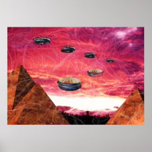 Póster Mosca del UFO sobre las pirámides del extranjero