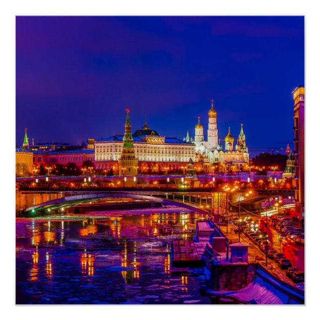 Póster Moscú, El Kremlin En Noche De Invierno (Anverso)