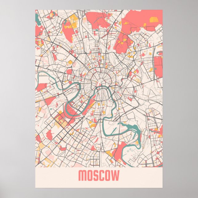 Póster Moscú - Mapa de la ciudad de Chalk - Rusia (Frente)