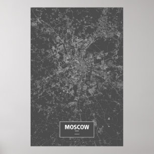 Póster Moscú, Rusia (blanco sobre negro)