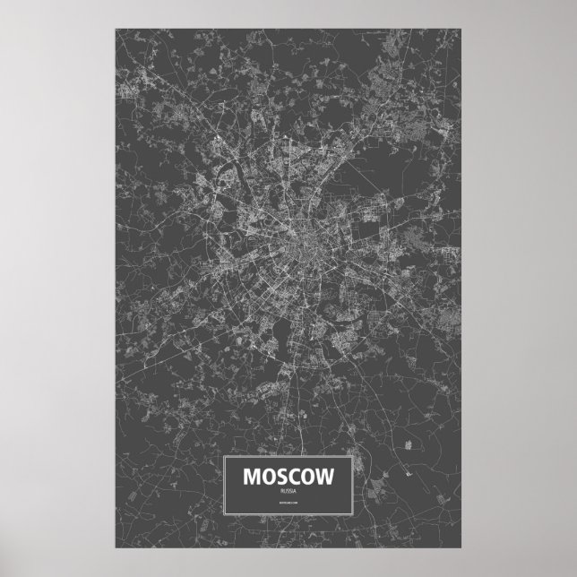 Póster Moscú, Rusia (blanco sobre negro) (Frente)