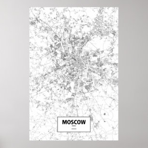 Póster Moscú, Rusia (negro sobre blanco)