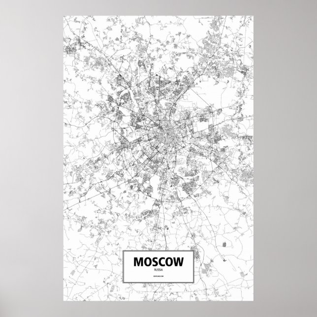 Póster Moscú, Rusia (negro sobre blanco) (Frente)