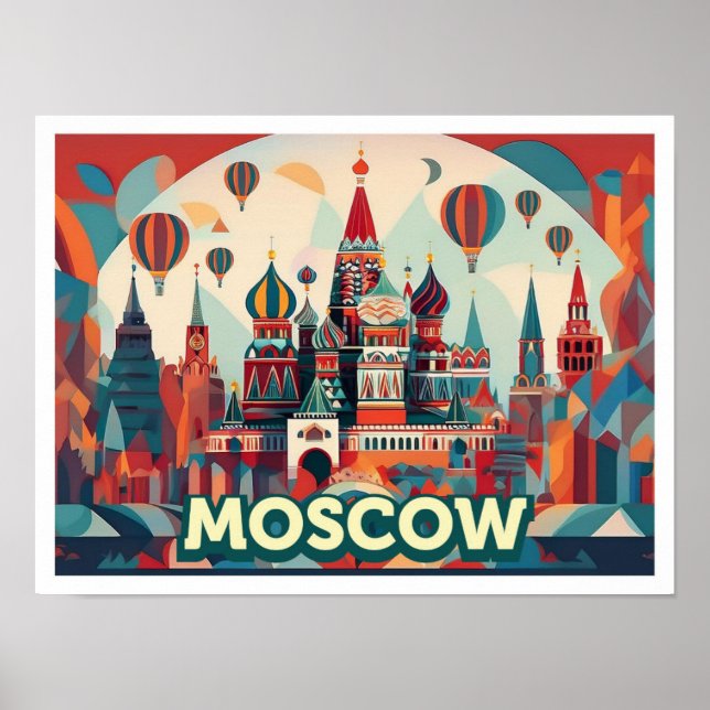 Póster Moscú Rusia Viaje artístico colorido (Frente)