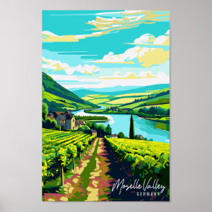 Póster Moselle Valley Alemania ilustracion de viaje vinta