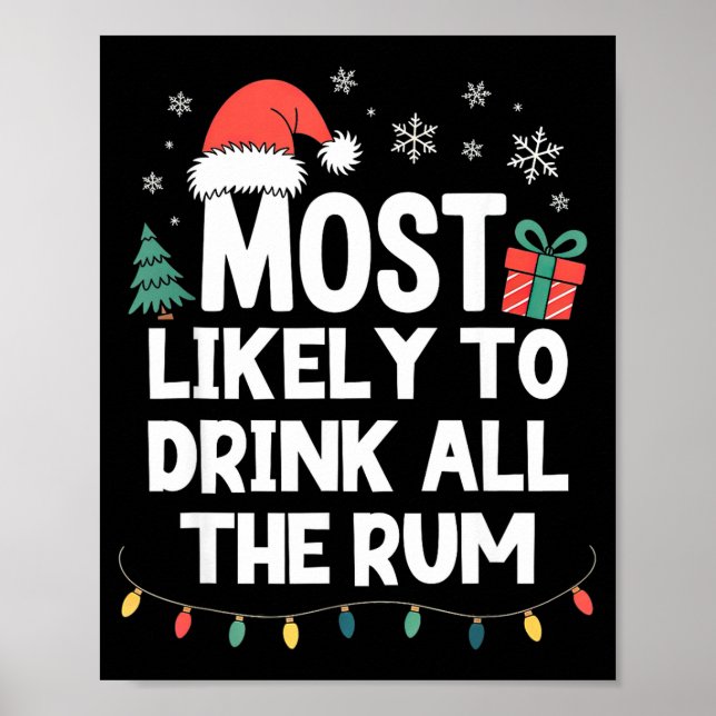 Póster Most Likely To Drink All The Rum Christmas Funny X (Frente)