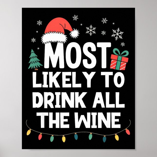 Póster Most Likely To Drink All The Wine Christmas Funny  (Frente)