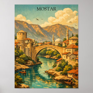 Póster Mostar antiguo, Bosnia Puente Stari Most