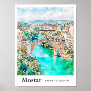 Póster Mostar Bosnia Trae la mano de agua de la navegació