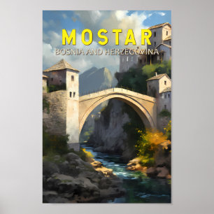 Póster Mostar Stari Most Travel Oil Paintage Art Vintage