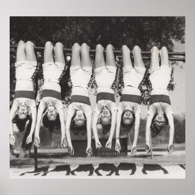 Póster Mostrar chicas en bares de monos, diseño juguetón. (Frente)