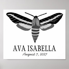 Póster MOTH Elegant Insect PERSONALIZADO NOMBRE DEL BEBÉ 