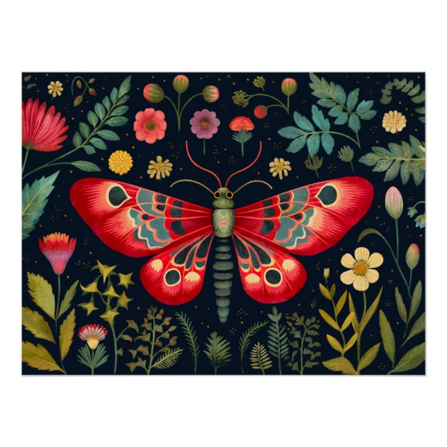 Póster Moth Roja En El Jardín Nocturno (Anverso)