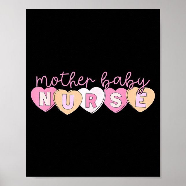 Póster Mother Baby Nurse Hearts Valentine Obgyn Stpartum  (Frente)