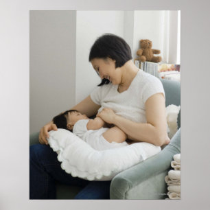Póster Mother breast feeding baby girl
